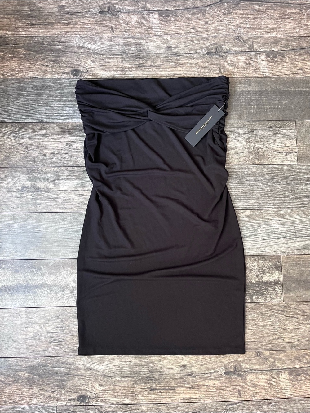 Donna Karan Black Ruched Twist-Front mini dress